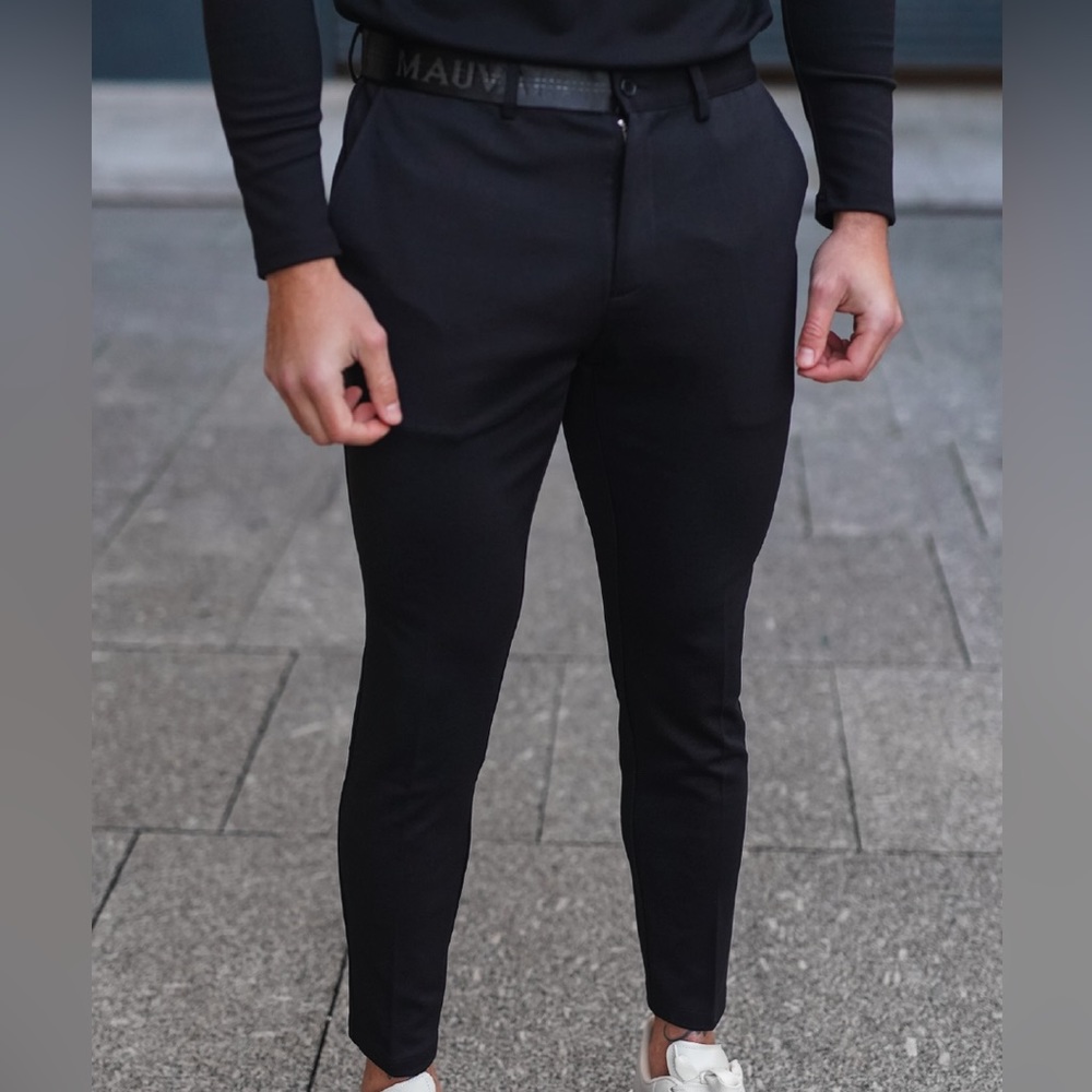 NWT Mauvais TONAL HALF BELT TROUSERS IN BLACK